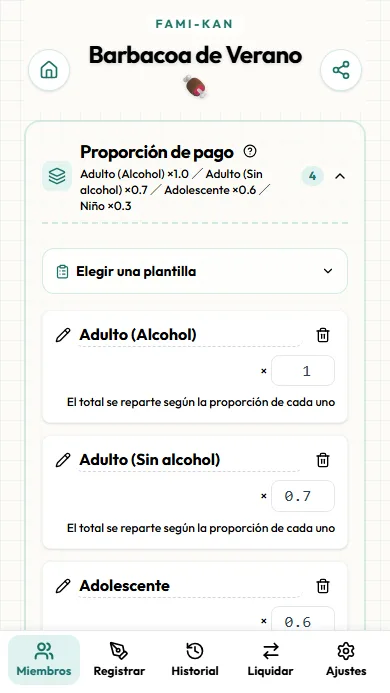 Pantalla de selección del patrón de reparto