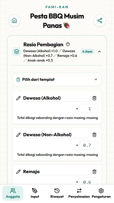 Layar pemilihan pola pembagian