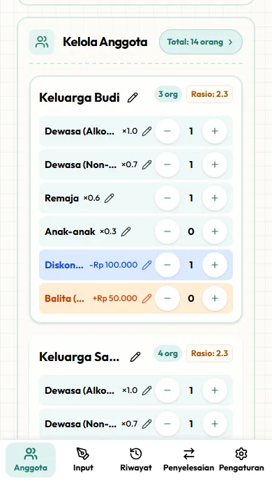 Layar pengaturan jumlah orang