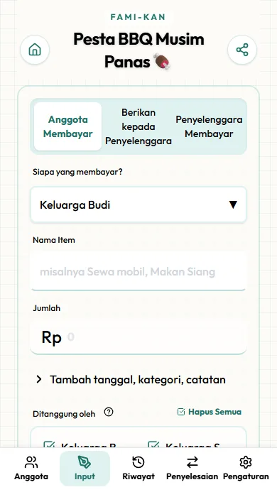 Layar pencatatan pengeluaran