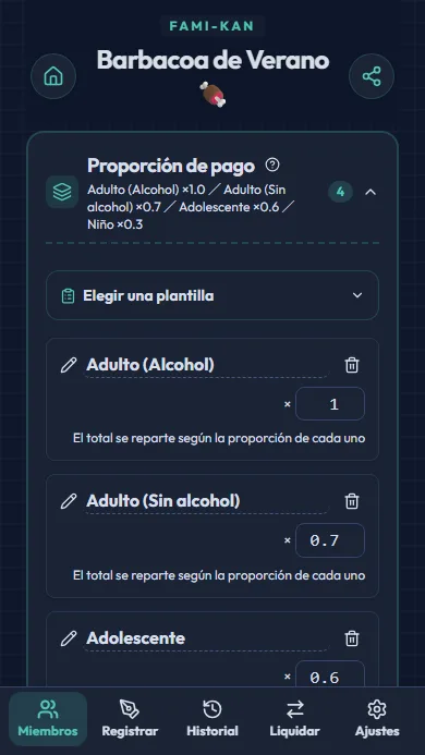 Pantalla de selección del patrón de reparto