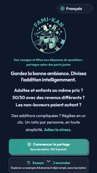 Écran de création d'événement