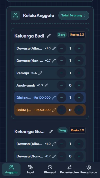 Layar pengaturan jumlah orang