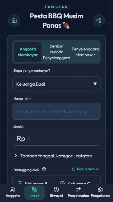 Layar pencatatan pengeluaran
