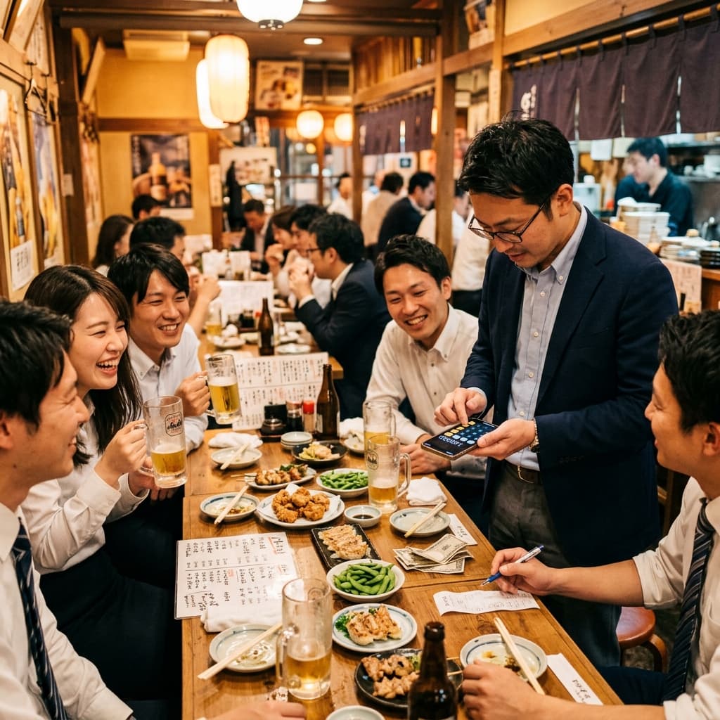 Office party organizer calculating bills