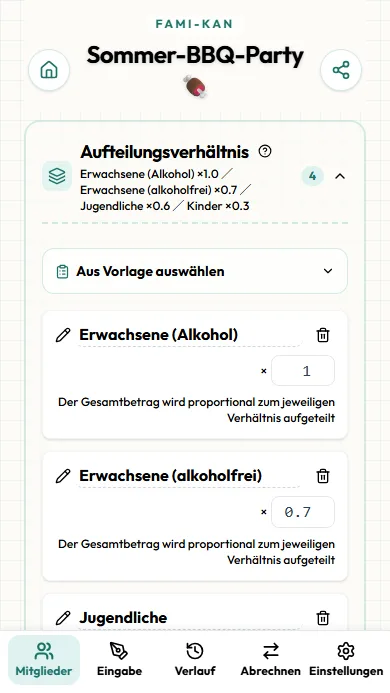 Bildschirm zur Musterauswahl
