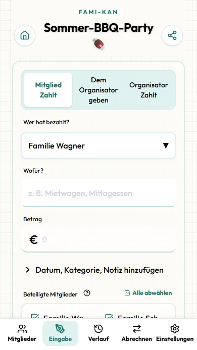 Bildschirm zur Ausgabenerfassung