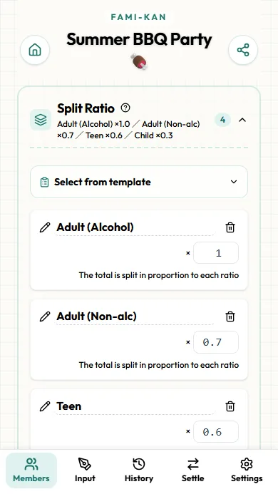 Split pattern selection screen