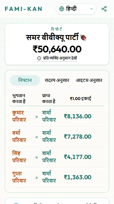 साझा की गई हिसाब रिपोर्ट की स्क्रीन