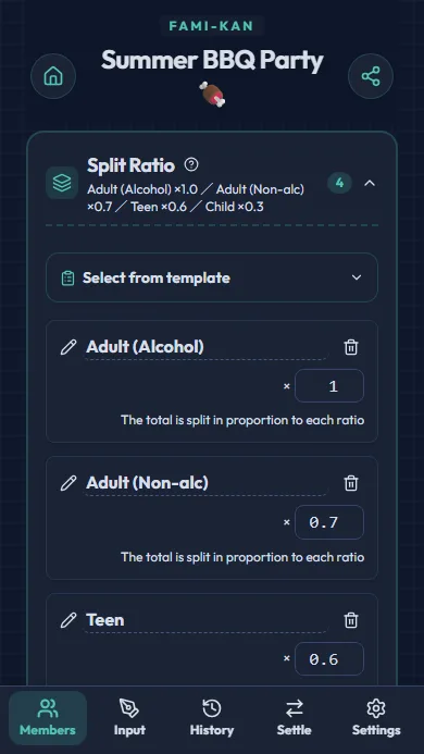 Split pattern selection screen