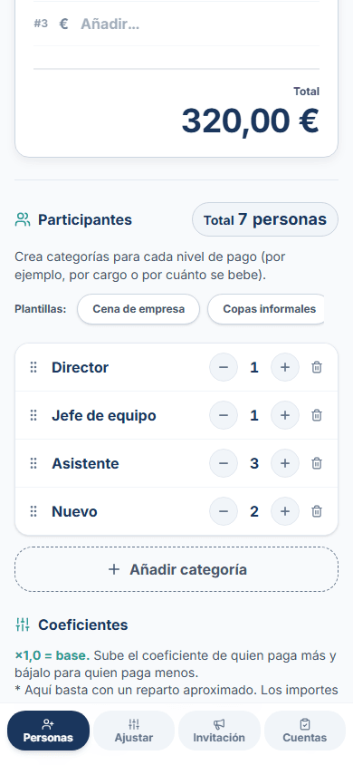 Define el reparto con coeficientes intuitivos