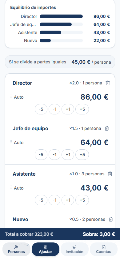 Ajusta los importes y usa el candado