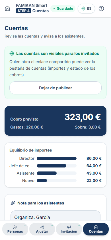 Cuentas finales y lista de cobros