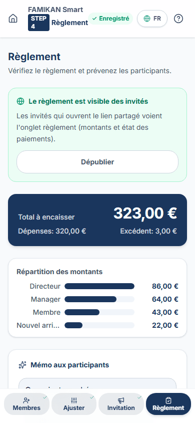 Règlement final et liste de suivi des paiements