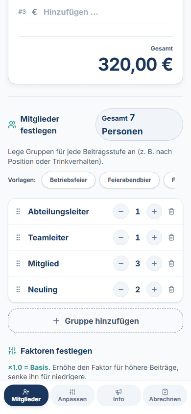 Beitragsverhältnis per Faktor festlegen