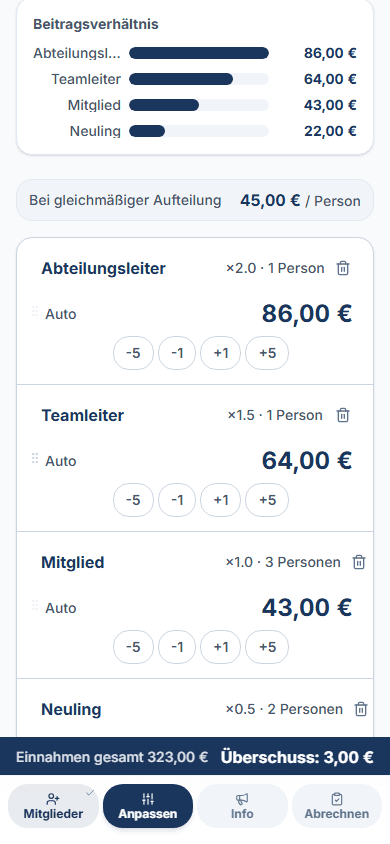 Beträge feinjustieren & Sperrfunktion