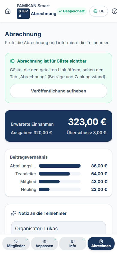 Endabrechnung & Zahlungsliste