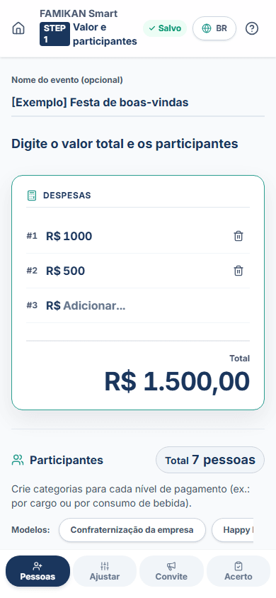 Crie o evento e defina as categorias