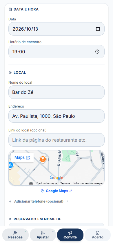 Crie o aviso antes do evento