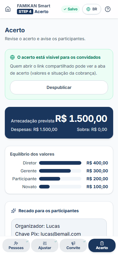 Acerto final e lista de cobrança